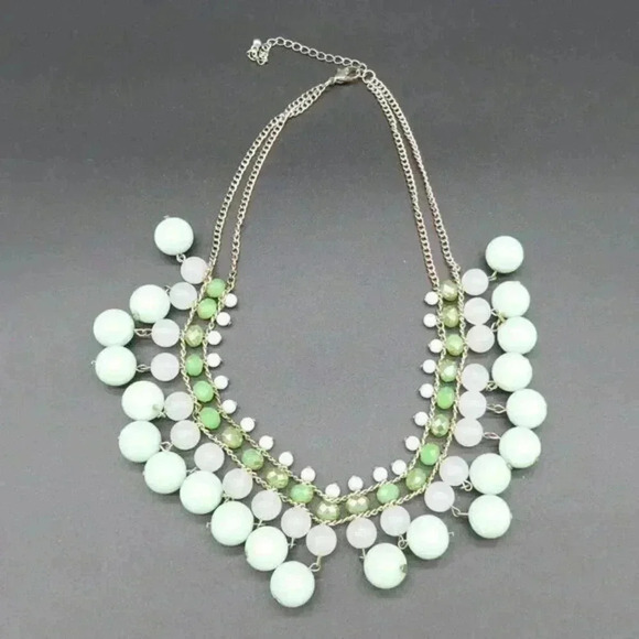 Beaded Bib Mint Green Faceted Glass Multi Layered Gold Tone Cable Chain 18 inch - Picture 1 of 4